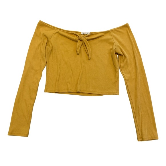 Heart & Hips Mustard Yellow Ribbed Off-the-Shoulder Crop Top - Size L - Picture 1 of 6